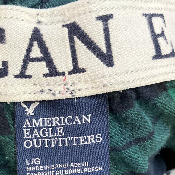 Vintage 00s Y2K American Eagle Men's L Blue Green Flannel Plaid Dorm PJ Pants - Picture 3 of 4